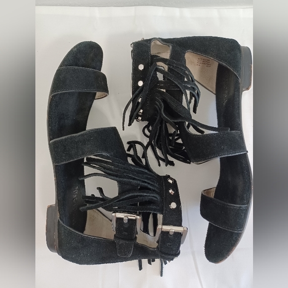 Michael kors bully suede fringe gladiator sandals zipper black women  size 81/2 - Picture 12 of 14